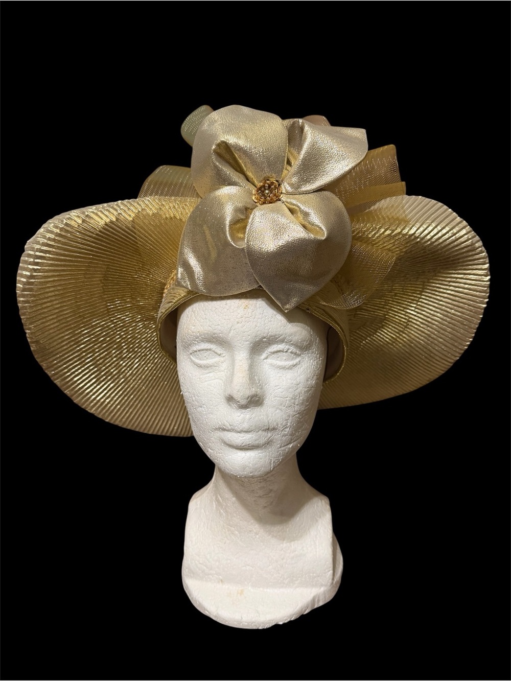 Deborah Women’s Gold Floral Wide-Brim Fascinator Hat